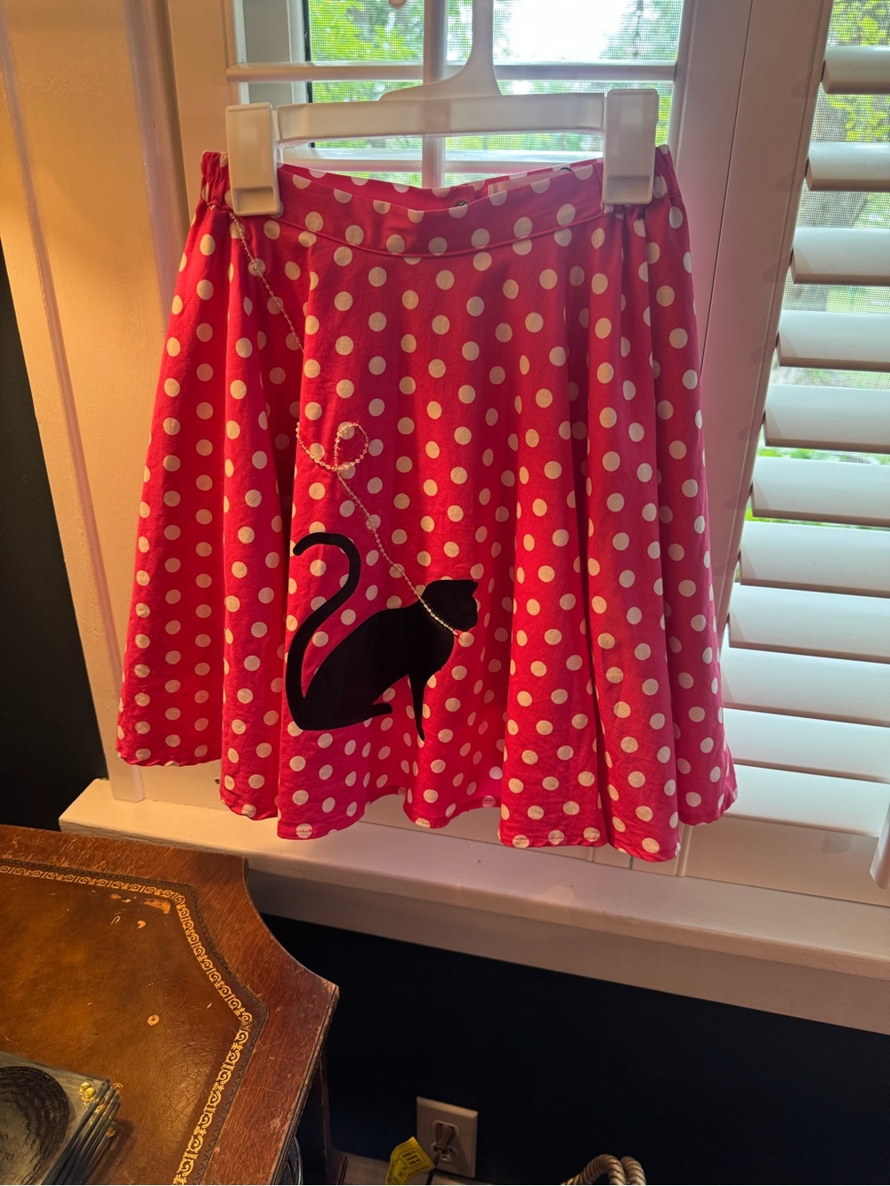 Custom one of a kind Polka Dot Cat Print A-Line Skirt - pink and white girls 7-8